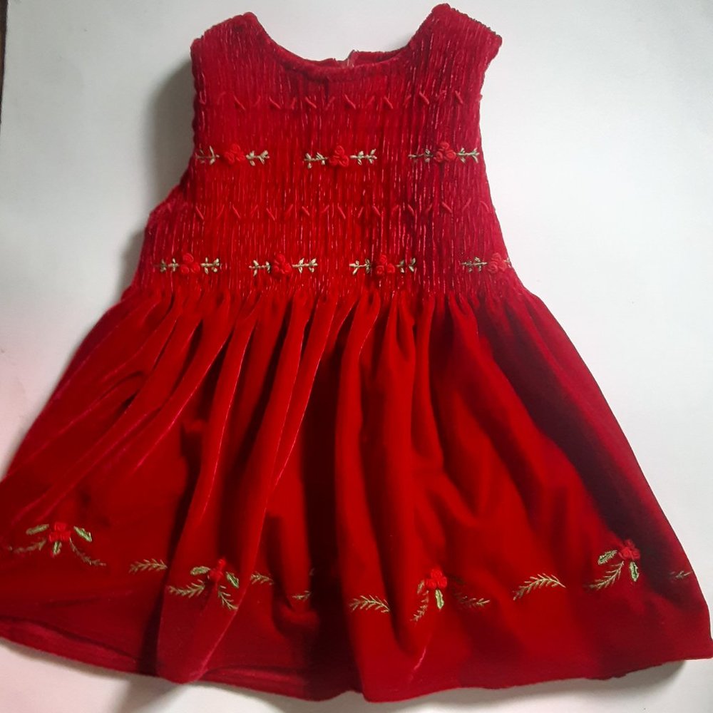 Vintage Red Smocked Velveteen Holiday Dress